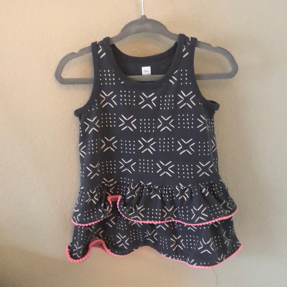 Tea Collection dress with little pink Pom trim